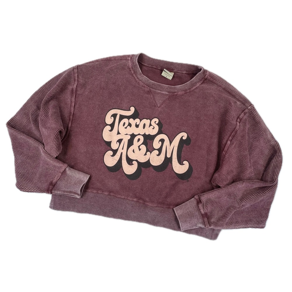 Chicka-D Texas A&M Aggies Corded Sweatshirt Small Maroon Cropped Gameday Crew